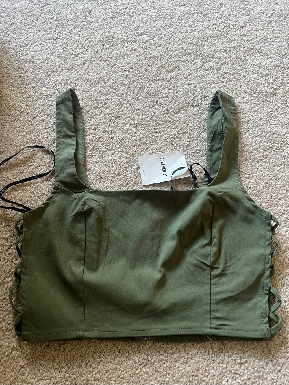 Forever 21 Olive Green Lace-Up Square Crop Top